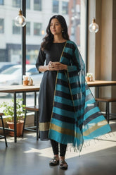 Elegant Maheshwari Silk Suit with Banarasi Border