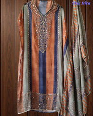 SD1241 - Crepe Unstitched Suit with Mirror Highlighting, Digital Printed Kurta & Matching Border Dupatta