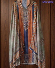 SD1241 - Crepe Unstitched Suit with Mirror Highlighting, Digital Printed Kurta & Matching Border Dupatta