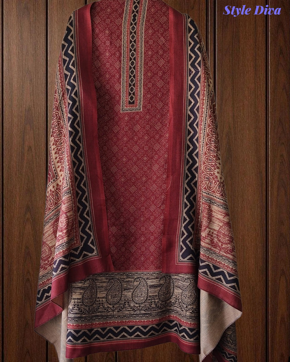 SD1236 - Winter Wear-Pashmina Unstitched Suit with Floral Digital Print, Highlighted Kurta and  Matching Dupatta