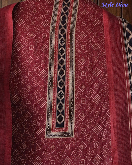 SD1236 - Winter Wear-Pashmina Unstitched Suit with Floral Digital Print, Highlighted Kurta and  Matching Dupatta