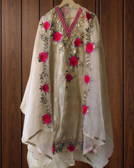 Designer Shimmer Tissue Suit with 3D Gotta Work for Festive Wear