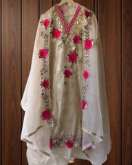 Designer Shimmer Tissue Suit with 3D Gotta Work for Festive Wear