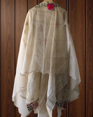 Designer Shimmer Tissue Suit with 3D Gotta Work for Festive Wear