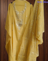 Pure Mul Chanderi Embroidered Un-Stitched Suit with Mukesh Dupatta