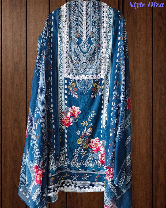 Jaam Cotton Printed Unstitched Suit with Mul Cotton Digital Print Dupatta