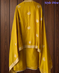 Royal Muslin Suit Set Adorned with Exquisite Banarasi Weaving