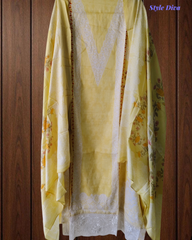 Soft Cotton Digital Print Suit with Daman Lacing & Pearl Highlights