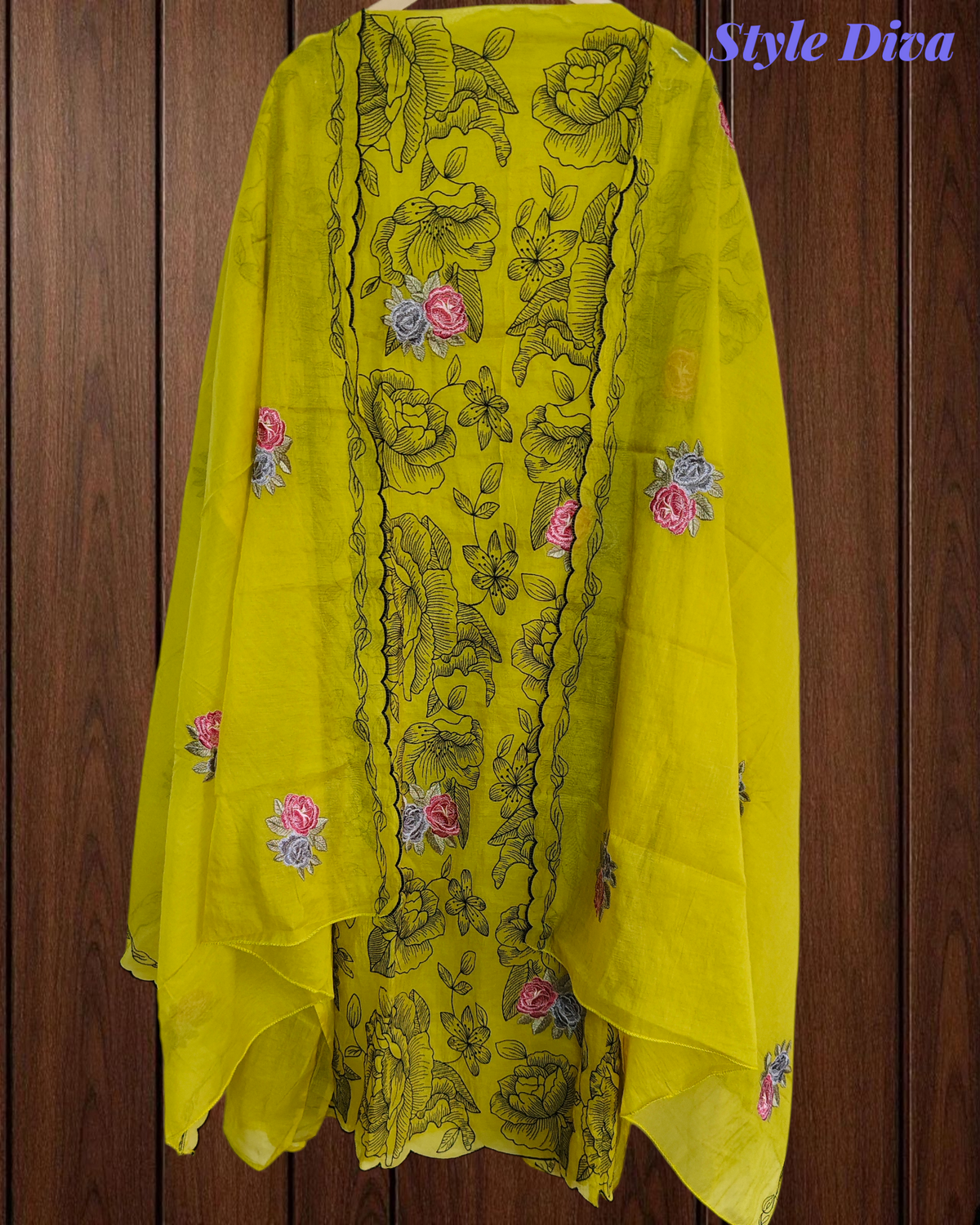 Mul Chanderi Thread Embroidered Unstitched Suit Set