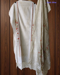 Soft Cotton Digital Print Suit with Daman Lacing & Pearl Highlights