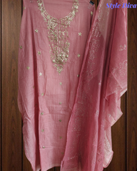 Pure Mul Chanderi Embroidered Un-Stitched Suit with Mukesh Dupatta
