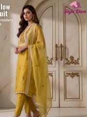 Graceful Modal Kurta Suit with Aari Work & Scalloped Organza Dupatta