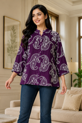 Premium Viscose Rayon 3D Embroidered Paisley Shirt | Comfort Fit | Mandarin Collar | 3/4 Sleeves