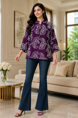 Premium Viscose Rayon 3D Embroidered Paisley Shirt | Comfort Fit | Mandarin Collar | 3/4 Sleeves
