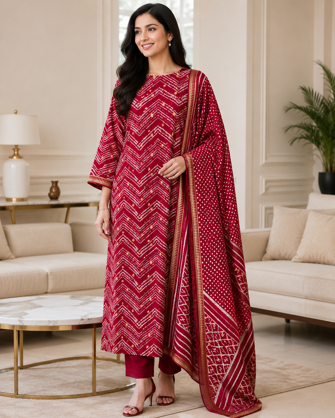 Cotton Maheshwari Digital Print Unstitched Suit Set with Banarasi Weaves & Banarasi Border Dupatta