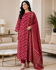 Cotton Maheshwari Digital Print Unstitched Suit Set with Banarasi Weaves & Banarasi Border Dupatta