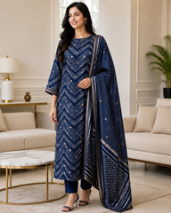 Cotton Maheshwari Digital Print Unstitched Suit Set with Banarasi Weaves & Banarasi Border Dupatta