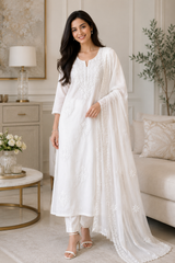 Mul Cotton Embroidered & Pearl Work Unstitched Suit with Embroidered Dupatta
