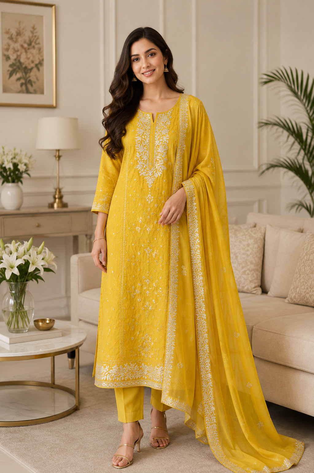 Designer Mul Cotton Embroidery & Pita Work Unstitched Suit ( 3 Pc Set)