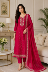 Designer Mul Cotton Embroidery & Pita Work Unstitched Suit ( 3 Pc Set)