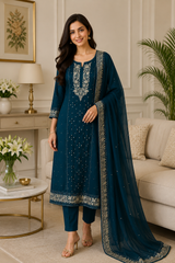 Designer Mul Cotton Embroidery & Pita Work Unstitched Suit ( 3 Pc Set)