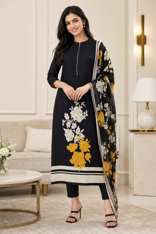 Elegant Cotton Digital Printed Unstitched Suit Set with Pearl Work & Chiffon Dupatta