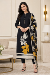 Elegant Cotton Digital Printed Unstitched Suit Set with Pearl Work & Chiffon Dupatta
