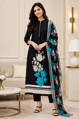 Elegant Cotton Digital Printed Unstitched Suit Set with Pearl Work & Chiffon Dupatta