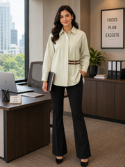 44( 2XL) -Viscose Rayon Striped Shirt with Side Fitting Belt | 3/4 Sleeves | Comfort Fit
