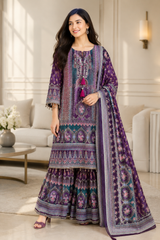 Chinnon Digital Printed Party Wear Sharara Suit Set with Cut Dana & Mirror Work | Fully Stitched