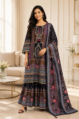 Fully Stitched-Chinnon Digital Printed Party Wear Sharara Suit Set with Cut Dana & Mirror Work
