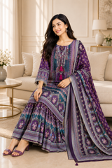 Chinnon Digital Printed Party Wear Sharara Suit Set with Cut Dana & Mirror Work | Fully Stitched