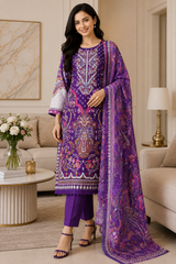 Fully Stitched - Pakistani Style Digital Print Embroidered Kurta Set with Dupatta & Pants