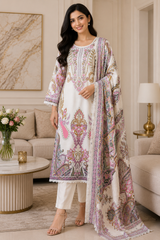 Fully Stitched - Pakistani Style Digital Print Embroidered Kurta Set with Dupatta & Pants