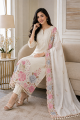 Mul Cotton Parsi Embroidered Unstitched Suit with Scalloped Embroidered Dupatta (3 Pc Set)