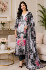 Pakistani Style Cotton Digital Print Suit with Crochet Lacing & Tassel Dupatta