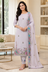 Mul Cotton Kantha Embroidery Unstitched Suit with Kantha Dupatta