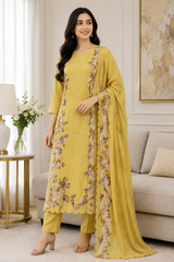 Mul Cotton Embroidered & Schiffli Work Unstitched Suit with Embroidered Dupatta