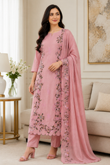 Mul Cotton Embroidered & Schiffli Work Unstitched Suit with Embroidered Dupatta