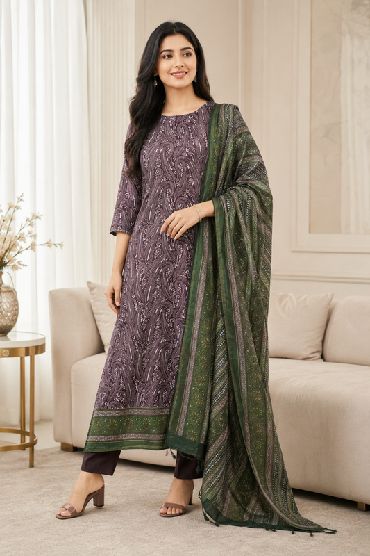 Cotton Maheshwari Digital Print Un-Stitched Suit with Maheshwari Dupatta