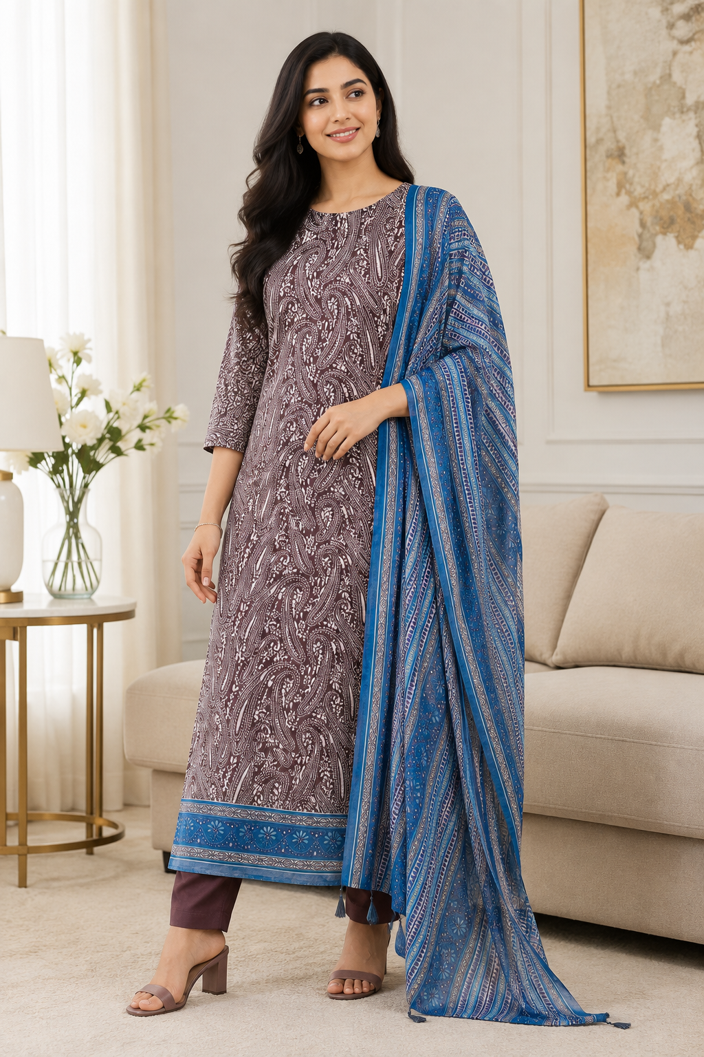 Cotton Maheshwari Digital Print Un-Stitched Suit with Maheshwari Dupatta