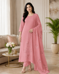 Crush Mul Cotton Overall Laser Cut Embroidery Unstitched Suit with Scalloped Embroidered Dupatta