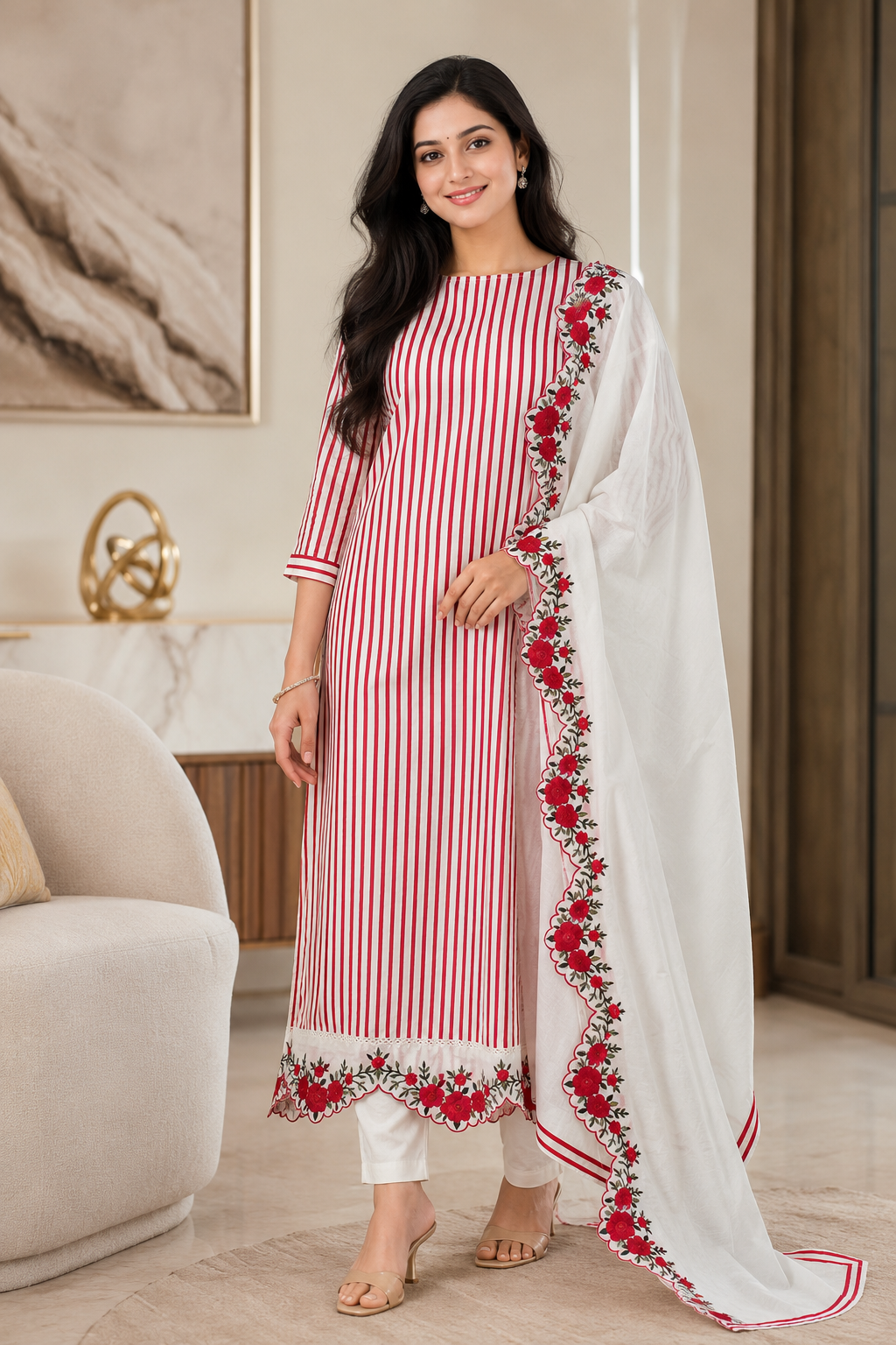 Cotton Printed Un-Stitched Suit with Scalloped Embroidery Dupatta
