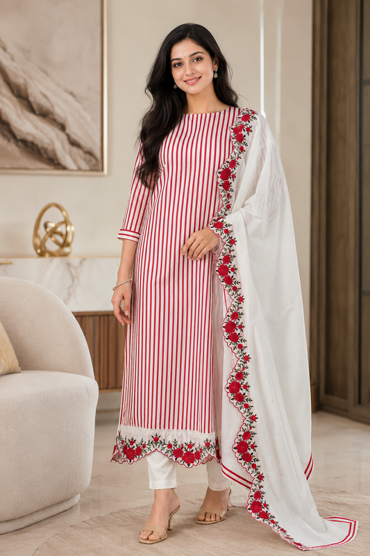Cotton Printed Un-Stitched Suit with Scalloped Embroidery Dupatta