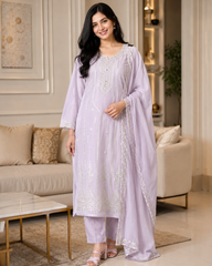 Mul Cotton Faux Leather Work Unstitched Suit Set for Women | Festive & Party Wear