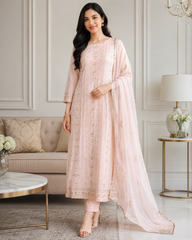 Premium Georgette Lucknowi Gotta & Zari Work Unstitched Suit with Pure Chiffon Dupatta