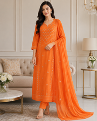 Mul Cotton Embroidered Unstitched Suit with Zari Highlighting