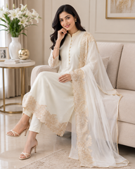 Designer Organza 3-Piece Unstitched Suit with Gotta Work & Scalloped Edges