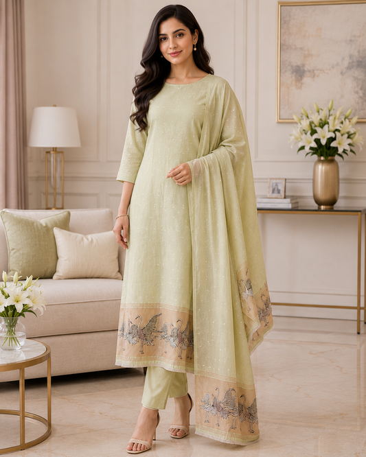 Designer Jamdani Cotton Banarasi Weave Unstitched Suit for Festive & Party Wear