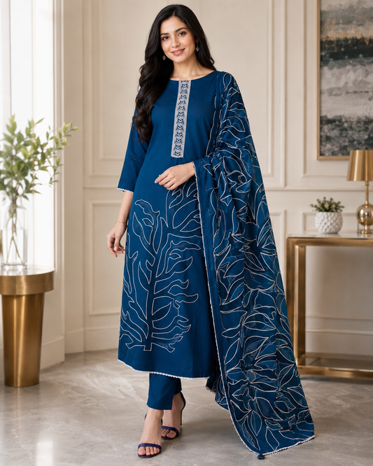 Mul Cotton Laser Cut Embroidery Unstitched Suit with Designer Dupatta